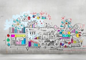 Business plan image with collage hand drawings