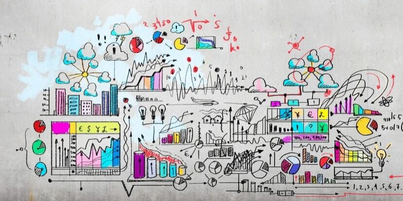 Business plan image with collage hand drawings